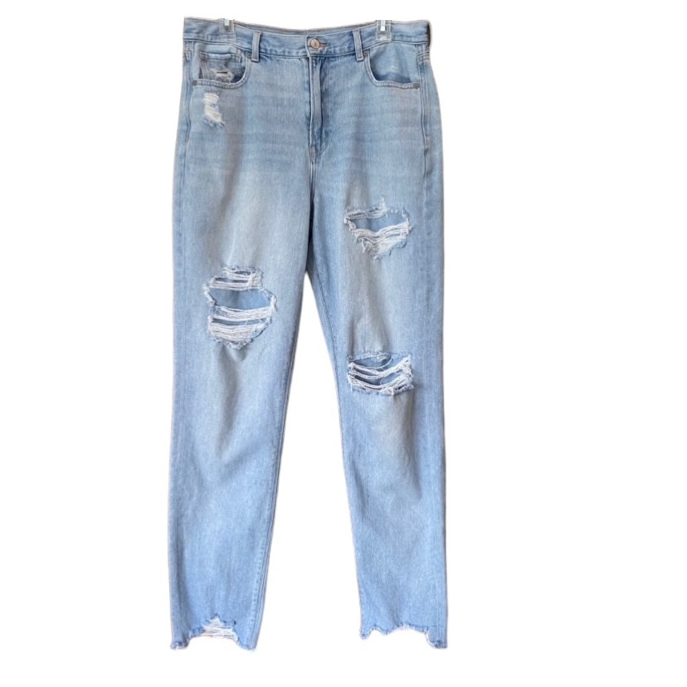 American Eagle Outfitters Jeans Womens 12 X-Long Blue Mom High Rise Distressed